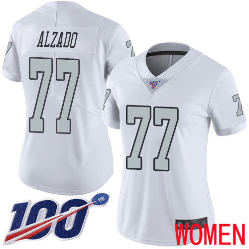 Oakland Raiders Limited White Women Lyle Alzado Jersey NFL Football #77 100th Season Rush Vapor Jersey->women nfl jersey->Women Jersey